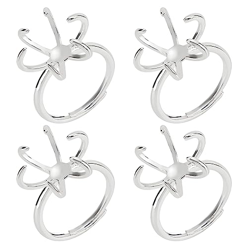 NBEADS 4 Stück Krallenringrohling, Verstellbarer Messing Ring Basen 16.5mm Finger Ring Komponenten 6 Prong Ring Einstellungen Edelsteine Cabochon Einstellung für DIY Ring Schmuck machen, Silber von nbeads