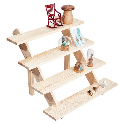 NBEADS 4-Tier Log Retail Ohrring Display Riser, Ohrring Ring Halter Abnehmbarer Unbehandelter Holz Einzelhandels Schmuckkarten Ausstellungsständer Mit Nut Für Kunsthandwerk Schmuck Display, 39x40x32cm von nbeads