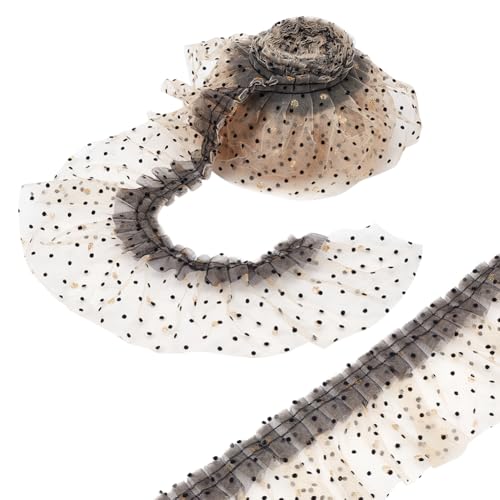 NBEADS 4 Yards Gepunktete plissierte Spitzenborte, 9cm Doppellagiges gesticktes Mesh-Spitzenband Gekräuselte Spitze DIY Nähen Dekoration für Kragen Korsage flauschige Ärmel Rock Trimmen, PfirsichPuff von nbeads