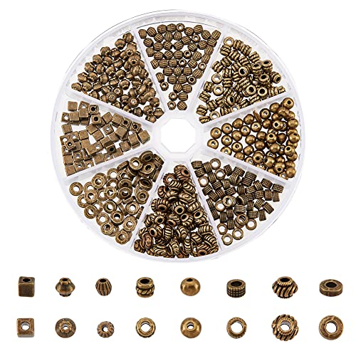 NBEADS 400 Stück Tibetanische Legierung Spacer perlen, 8 Stile Gemischte Metallperlen Rund/Doppelkegel/Säule/Donut/Rondelle Legierung Lose Perlen Für DIY Schmuckherstellung, Antik Bronze von nbeads