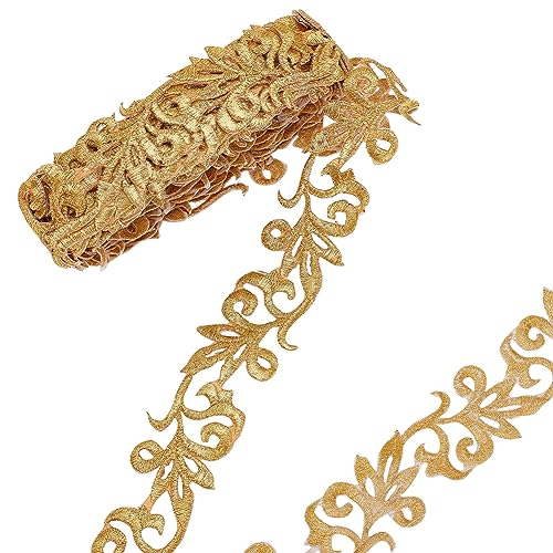 NBEADS 4m Gold Stickerei Polyester Bänder, 3.5mm Breite Metallic Spitze Trim Bügeln auf Metallic Blume Spitze für Nähen Kostüme Kleider Home Decor Garment Zubehör von nbeads