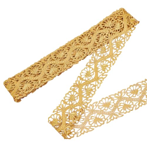 NBEADS 4m Gold Stickerei Polyester Bänder, 6cm breit zum Aufnähen Goldruten-Spitzenborte Metallische Blumenspitze zum Aufbügeln für Nähen Kostüme Kleider Home Decor Garment Zubehör von nbeads