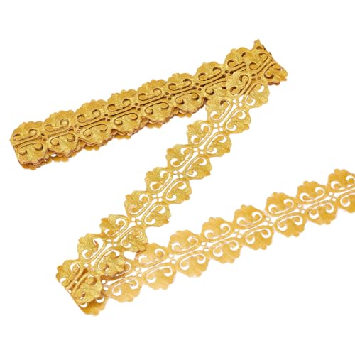 NBEADS 4m Gold Stickerei Polyesterbänder, 7.9cm Breite Selbstklebende Goldruten-Spitzenborte Aufbügeln von Metallischer Blumenspitze Zum Nähen von Kostümen Kleidern Heimdekoration von nbeads