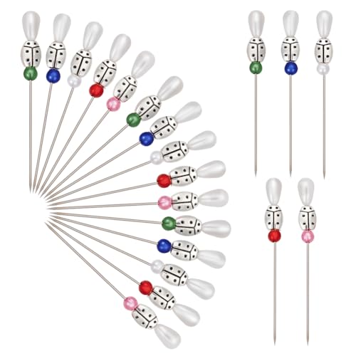 NBEADS 50 STK. 5 Farben Dekorative Nähnadeln, Marienkäfer Thema Perle Kopf Pins Hochzeit Bouquet Pins Gerade Steppnadel 5.5cm Schneiderin Pins für DIY Nähen Handwerk Schmuck Dekoration Stoff von nbeads