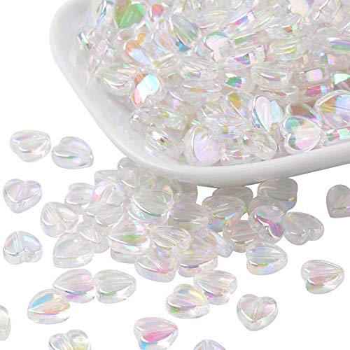 NBEADS 50 Stück Clear AB Transparentes Herz Acryl Perlen für Anhänger Ohrring Halskette machen, 8 mm von nbeads