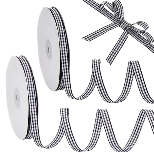 NBEADS 50 Yard Kariertes Farbband, 1cm Nylon Tartan Band Gingham-Band Kariertes Büffelband für Nähen Geschenk DIY Handwerk Hochzeit Home Decoration, Schwarz von nbeads