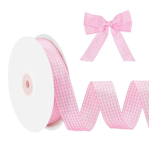 NBEADS 50 Yards Gingham Bänder, 2.5cm Kariertes Bänder 100% Polyester Gewebter Rand Kariertes Bänder Schottisches Bänder Zum Verpacken von Geschenken Party Dekoration, Perle Rosa von nbeads