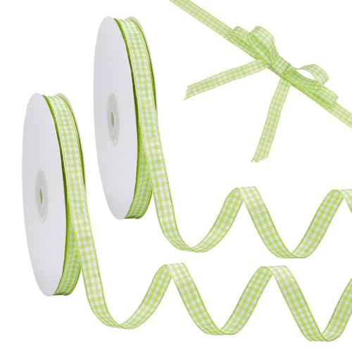 NBEADS 50 Yards Gingham Einfassband, 9mm Karo Geschenkband Kariertes Geschenkband Vichykaro Dekoband Polyester Kariertes Bänder für Paspelierungen Geschenkverpackungen, Hellgrün von nbeads