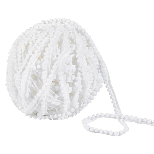 NBEADS 50 Yards Mini Pom Poms Trims, 1cm Ball Fransen Trim Nähen Farbband Kunsthandwerk Pompons Quaste Spitze zum Nähen Kissen Kleidung DIY Handwerk Party Home Dekoration, Weiß von nbeads