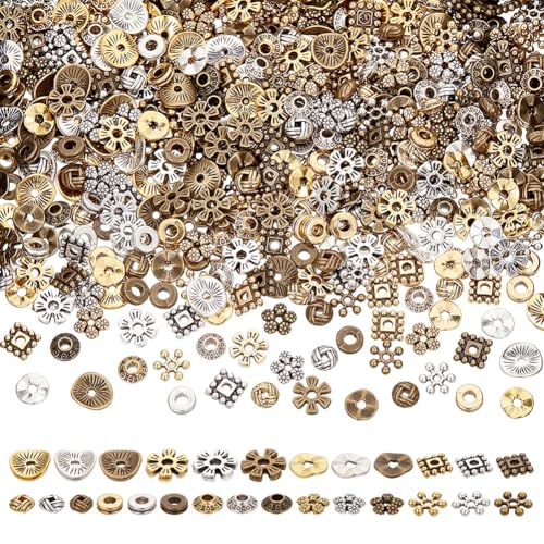 NBEADS 540 Stück 9 Stile Legierung Abstandshalter Perlen Metall Lose Perlen Tibetische Antik Perlen Schmuck Lose Perlen für Armband Halskette Schmuck Markierung, Loch: 1-2,5 mm von nbeads