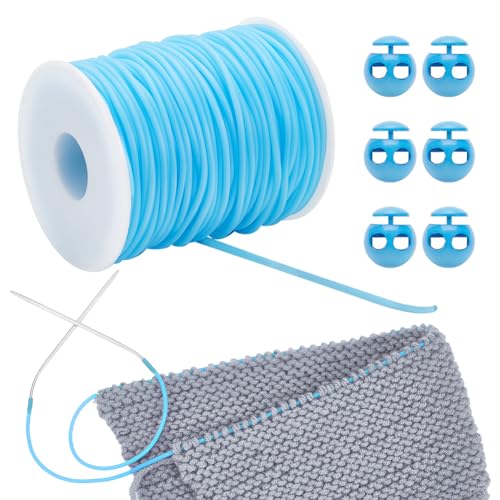 NBEADS 55 Yards/50m Gummischnüre zum Nähen, 2mm Maschenhaltekordeln Maschenhalter Mit 6 Stück 0.55cm Loch Kordelstopper Zum Halten von Maschen Armbändern Halsketten Perlen, Deep-Sky-Blau von nbeads