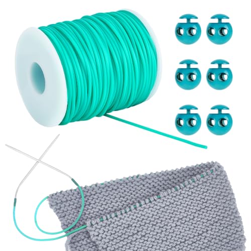 NBEADS 55 Yards Gummischnüre zum Nähen, 2mm Hohle Gummischlauch Strickschnur Stitch Keeper mit Cord Locks zum Halten von Stichen Armband Halskette Perlen und Schmuck Machen, Medium Türkis von nbeads