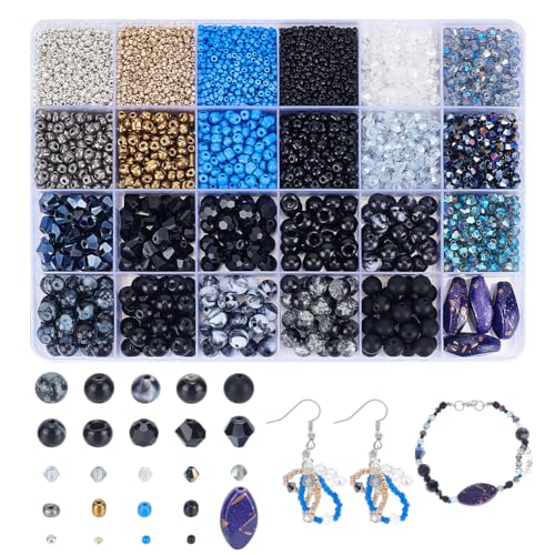 NBEADS 5980 Stück 24 Stile Glasperlen Set, Saatgut Perlen Acryl Perlen Runde Kugel Perle Bicone Glasperlen Transparente Perlen Winzige Perlen für Schmuckherstellung von nbeads