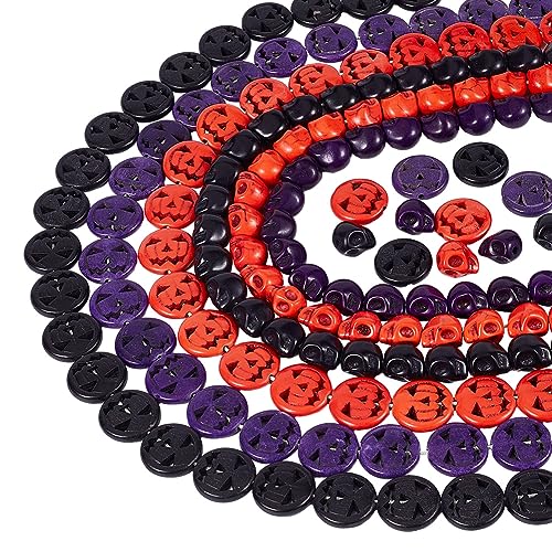 NBEADS 6 Stränge 3 Farben Halloween Totenkopf Perlen, Synthetische Türkis Gefärbte Totenkopf-Kürbis-Perlen Edelsteine Perlen Für Armband Halskette Schmuck DIY Basteln Herstellung Halloween-Dekoration von nbeads