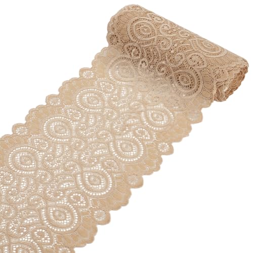 NBEADS 6 Yards Stretch Sewing Lace Trim Stoff, 19cm Breites Elastisches Spitzenband Floral Edge Spitzenbesatz für Braut Hochzeit Dekorationen Nähen DIY Making Crafts, Weizen von nbeads