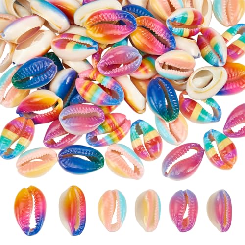 NBEADS 60 Stück 6 Farben Bedruckte Natürliche Cowrie Shell Perlen, Muschel-Abstandshalter-Perlen Kein Loch Muschel Sommer Strand Perlen Oval Shell Lose Perlen für Home Dekoration Schmuck Machen von nbeads