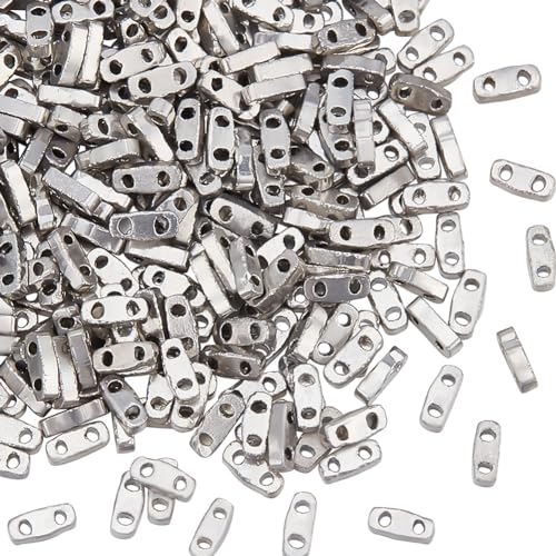 NBEADS 640 Stück Platinierte Tila Perlen, 4.5-5x2mm Glasperlen 2 Löcher Tila-Perlen Japanische Galvanisierte Glasperlen Mini Abstandshalter Perlen Für Schmuckdesign Halsketten Armbänder Ohrringe von nbeads