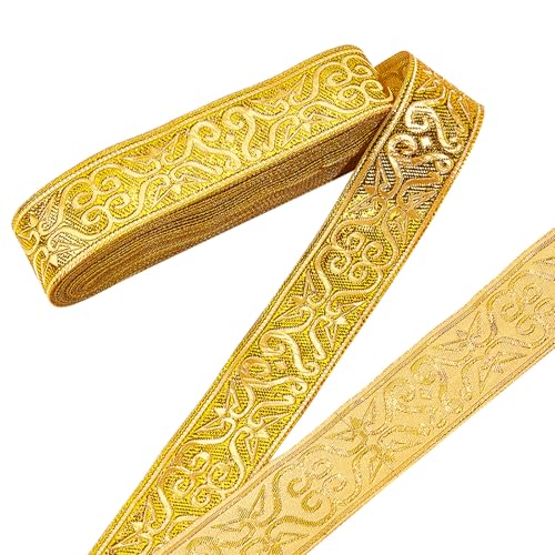 nbeads 7m Gold Jacquard Ribbon Trim, 3.3 cm breit Boho Woven Trim Ethnische Blumenband Stickerei Polyester Flachband für DIY Handwerk Kleidung Accessoires Dekorationen von nbeads