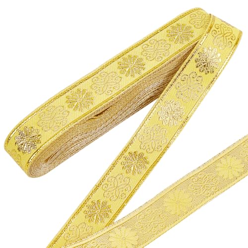 NBEADS 7m Jacquardband, Etwa 2cm Breites Polyesterband Im Ethno-Stil Flaches Band Für Kleidungsaccessoires Zum Einwickeln Und Zur Verzierung von Kleidung, Gelb von nbeads