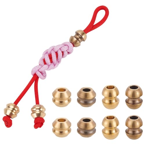 NBEADS 8 Stück 4 Stile Europäische Perlen aus Messing, Fass-Lanyard-Perlen Messingseil Europäische Perlen 5-5.5 mm Großes Loch Perlen Für EDC Geflochtenes Seil Anhänger Schnalle Schlüsselanhänger von nbeads