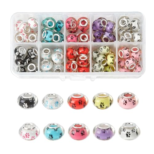 NBEADS 80 Stück Großes Loch Perlen Acryl Charms Perlen Spacer Mit Hund Paw Prints Muster Fit Europäischen Bettelarmband NBEADS 80 Stück Großes Loch Perlen Acryl Charms Perlen Spacer Mit Hund Paw Prints Muster Fit Europäischen Bettelarmband von nbeads