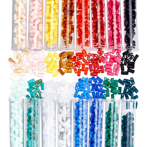 NBEADS 800 Stück 16 Farben Acryl Tila Perlen, 5.2x2.3mm Acryl Rocailles 2 Loch Tila Perlen Undurchsichtige Mini Abstandshalter Perlen Für Schmuckdesign Halskette Armband Ohrringe von nbeads