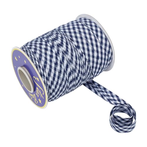 NBEADS 91,4 m doppelt gefaltetes Schrägband, 1,5 cm Gingham-Schrägband, Polyester, vorgefaltetes Schrägband zum Nähen, Nähen, Säumen, Paspeln, Quilten, Mitternachtsblau von nbeads