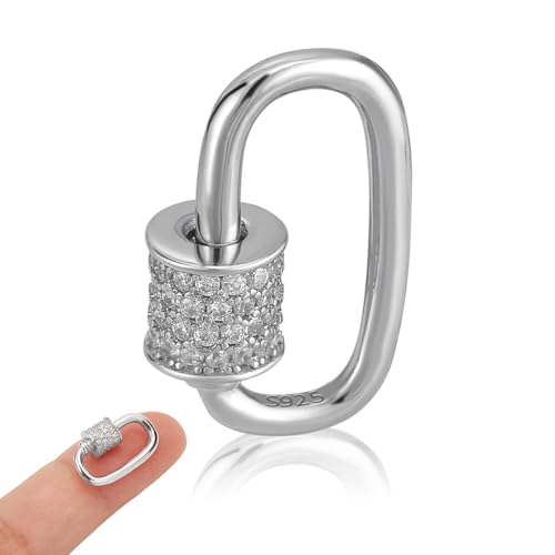 NBEADS 925 Sterling Silber Schraube Karabiner Verschluss Clasps, 17.5x9.5mm Cubic Zirkonia Verschluss Charms Halskette Schloss Clip Charms für Schmuckherstellung Handtasche DIY-Zubehör, Platin von nbeads