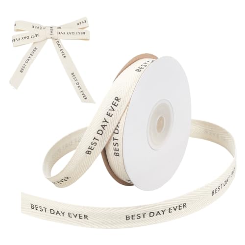 NBEADS Baumwollband Mit Fischgrätenmuster, 1.6 cm×9m "Best Day Ever" Band Mit Wortdruck Zum Verpacken von Geschenken Schleife Geburtstag Weihnachtsdekoration, Beige von nbeads