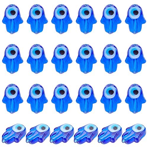 NBEADS Ca. 28 Stück Hamsa Hand Evil Eye Perlen, Hand Der Fatima-Perlen Handgemachte Lampwork-Glas-Evil-Eye-Perlen Flache Evil-Eye Spacer Perlen Für Die Schmuckherstellung, Blau von nbeads