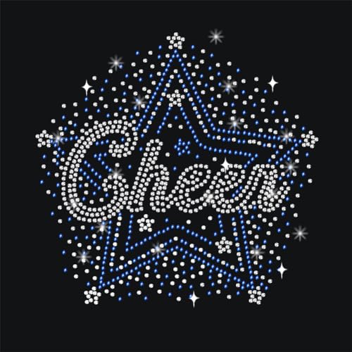 NBEADS Cheer Star Strassstein Bügeln auf Hotfix, 21x29.7cm Blau Bling Aufnäher Wärmeübertragung Abziehbild Kleidung Reparatur Applique für Kleidung Hosen Hoodies Taschen DIY Zubehör von nbeads