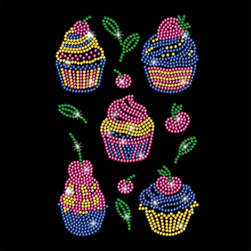 NBEADS Cupcake Strasssteine Aufbügeln Transfer, 29.7x21cm Wärmeübertragung Abziehbild Bling Kristall Abziehbilder Wärmeübertragung Aufnäher Kleidung Reparatur Applique für T-Shirt Kleidung von nbeads