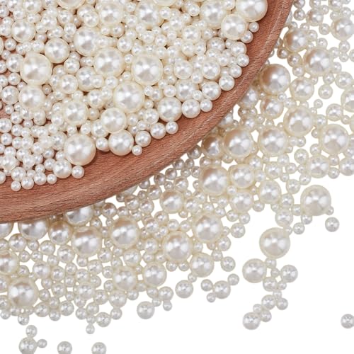 NBEADS Etwa 2050 Stück Crafts Perlen ohne Loch, Keine Löcher Assortierte Perlen Runde No Hole Perlen Gemischte Größen Lose Perle für Nail Craft Scrapbook DIY Dekoration, Beige von nbeads