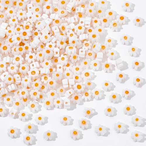 NBEADS Etwa 880 Stück 10 Stränge Gänseblümchen-Perlen, 3,7–5,6 mm, handgefertigte Millefiori-Glasperlen, flache weiße Blume, lose Abstandshalter, Perlen für DIY-Halsketten, Armbänder, Ohrringe, von nbeads