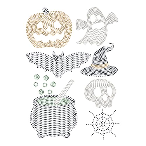 NBEADS Halloween Strass-Bügeln auf Transfer, 29.7x21cm Wärmeübertragung Abziehbild Bling Kristall Abziehbilder Strass Vorlage Kleidungsreparatur Applikation Für T Shirts Kleidung Hosen Taschen von nbeads