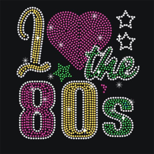 NBEADS I Love the 80's Strass Aufbügeln Hotfix, 21x29.7cm Bling Bügelaufnäher Herz Wort Wärmeübertragung Abziehbild Kleidung Reparatur Applique für Kleidung Hosen Taschen DIY Zubehör von nbeads