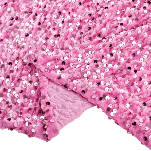 NBEADS Paillettenstoff, schimmernder, wendbarer Stoff, Pailletten-Samtstoff, 129 cm breit, glitzerndes Pailletten-Material für Kleidung, Kleider, Hochzeit, Party, Dekoration, Hot Pink von nbeads