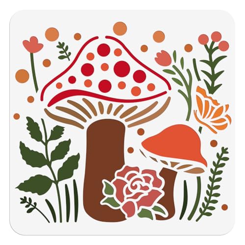 NBEADS Pilz Und Pflanzen PET Malschablone 30x30cm Große Wiederverwendbare DIY Kunstschablonen Hohle Malschablone Zum Bemalen von Holz Stoff Papier Wänden Leinwand Und Möbeln von nbeads