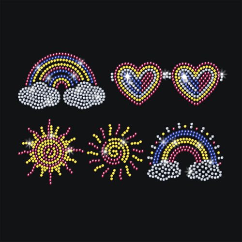 NBEADS Regenbögen Bügeln auf Strass Transfer, 29.7x21cm Buntes Sonnenherz Wärmeübertragung Abziehbild Bling Kristall Abziehbilder Wärmeübertragung Patch Kleidung Reparatur Applique für T-Shirt von nbeads