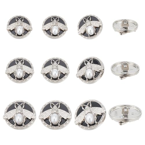 NBEADS Runde Metallknöpfe, Biene, 3D-Biene mit Perlen-Schaft, flache runde Nähschaftknöpfe, 18/20/23 mm, Metall-Blazer-Knöpfe zum Nähen, Basteln, Schmuckherstellung, Platin, 12 Stück von nbeads