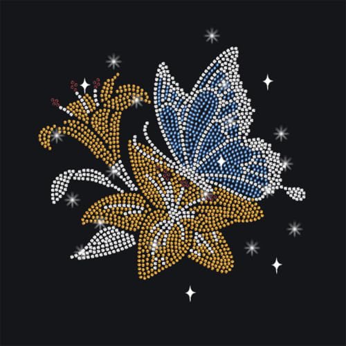 NBEADS Schmetterling Lilie Strass Aufbügeln Hotfix, 29.7x21cm Wärmeübertragung Abziehbild Bling Kristall Abziehbilder Blume Wärmeübertragung Patch Reparatur Applique für T-Shirt Kleidung von nbeads