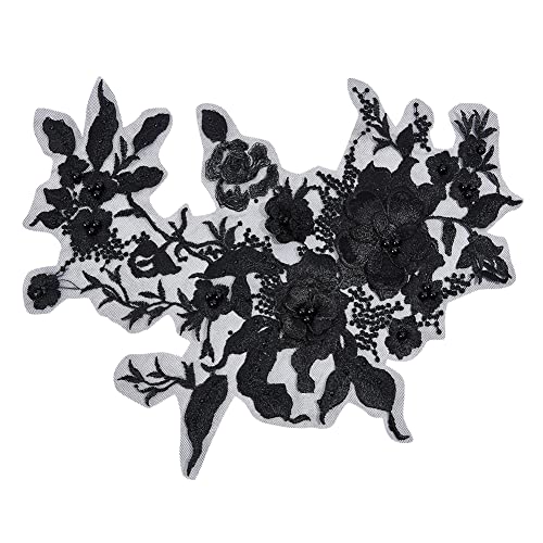 NBEADS Schwarze Blume Stickerei Patch, 3D Organza Stickerei Spitze Applikationen Blumenapplikationen Nähen auf Patches für Kleidung Nähen Hochzeit Braut Kleid Schuhe Dekor von nbeads