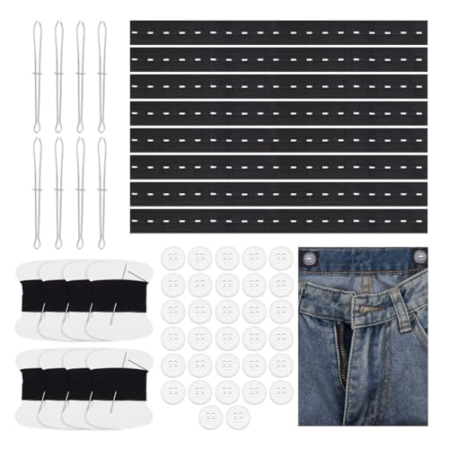 NBEADS Taillenstraffer Set, Hosen-Taillenversteller Knopf-Taillenspanner Taille nähen mit Pinzette und Knopf für Männer und Frauen Jean lose Hosen, Schwarz von nbeads