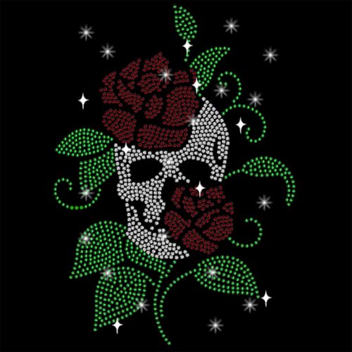 NBEADS Totenkopf Rose Strass Aufbügeln Hotfix, 29.7x21cm Blume Wärmeübertragung Abziehbild Bling Kristall Abziehbilder Floral Wärmeübertragung Patch Kleidung Reparatur Applique für T-Shirt Kleidung von nbeads