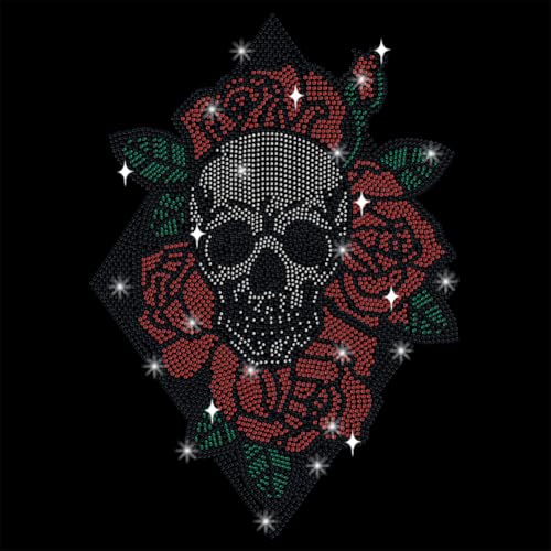 NBEADS Totenkopf Rose Strassstein Bügelbild Transfer, 29.7x21cm Wärmeübertragung Abziehbild Bling Kristall Abziehbilder Strass Vorlage Kleidungsreparatur Applikation Für T Shirts Kleidung Hosen von nbeads