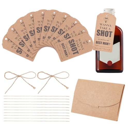 NBEADS Trauzeugen-Antragsgeschenk, 10 Stück Be My Groomsman Karten, Flaschenanhänger mit Jute-Kordeln und Papier-Postkarten-Verpackungen, Take Shot, Trauzeugen-Karten-Set für von nbeads