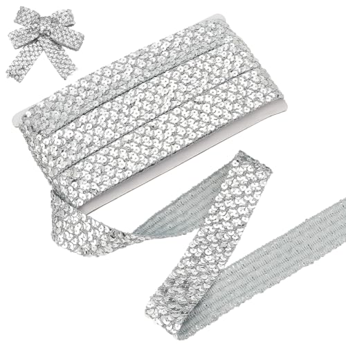 NBEADS Über 13 Yards Pailletten Band Trim, 3.5x0.1cm Flach Glitter Pailletten Trim Bling 5 Reihen Paillette Roll Ornament Zubehör für Nähen Kleid Pailletten Fransen Stirnband, Silber von nbeads