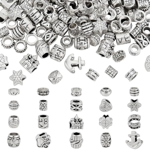 NBEADS Über 167 Stück 20 Stile Tibetisch Silber Abstandshalter Perlen, 6-13mm Metall tibetische antike Perlen Europäische lose Perlen für Armband Halskette Schmuck Markierung, Loch: 4-6mm von nbeads