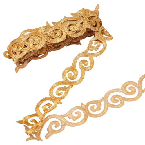 NBEADS Über 3.8m Gold Stickerei Polyester Bänder, 4.8cm Breite metallische Spitzenbordüre Bügeln auf Nähen auf Metallic Auspicious Clouds Spitze für Nähen Kostüme Kleider Home Decor Garment Zubehör von nbeads