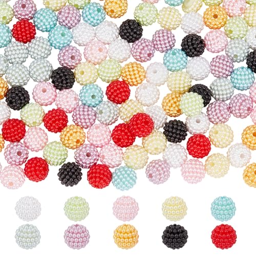 NBEADS Über 400 Stück 10 Farben Kunstharz Strass Perlen, 1.5cm Runde Bayberry Perlen Harz Bubblegum Perlen Opake Lose Abstandshalter Perlen für Schmuckherstellung Zubehör Elastische Armband Kit von nbeads